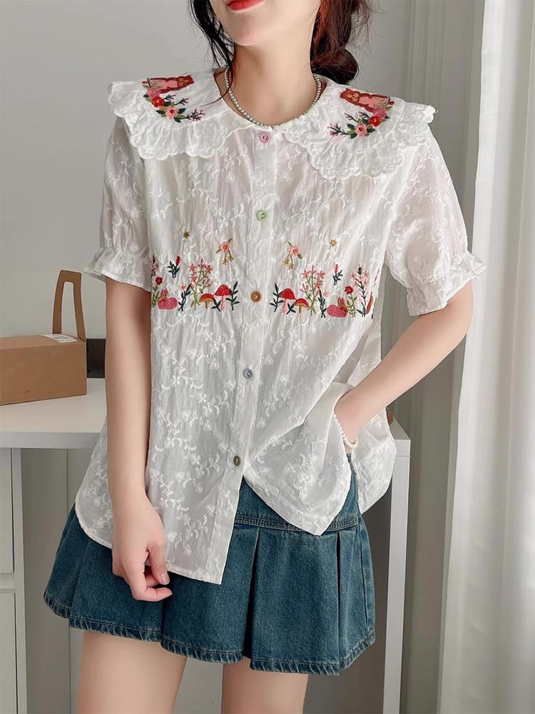 Squirreling Around Embroidered Blouse (2 Colors)