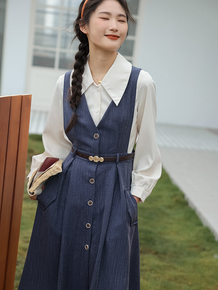 Traveller's Pinstripe Pinafore Set (3 Colors)