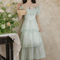 Garden Fairy Tiered Cold Shoulder Midi Dress (Mint Green)