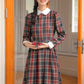 Festive Plaid Midi Dress (Gray/Red)