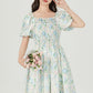 Pastel Rose Garden Puff Sleeve Mini Dress (Blue)