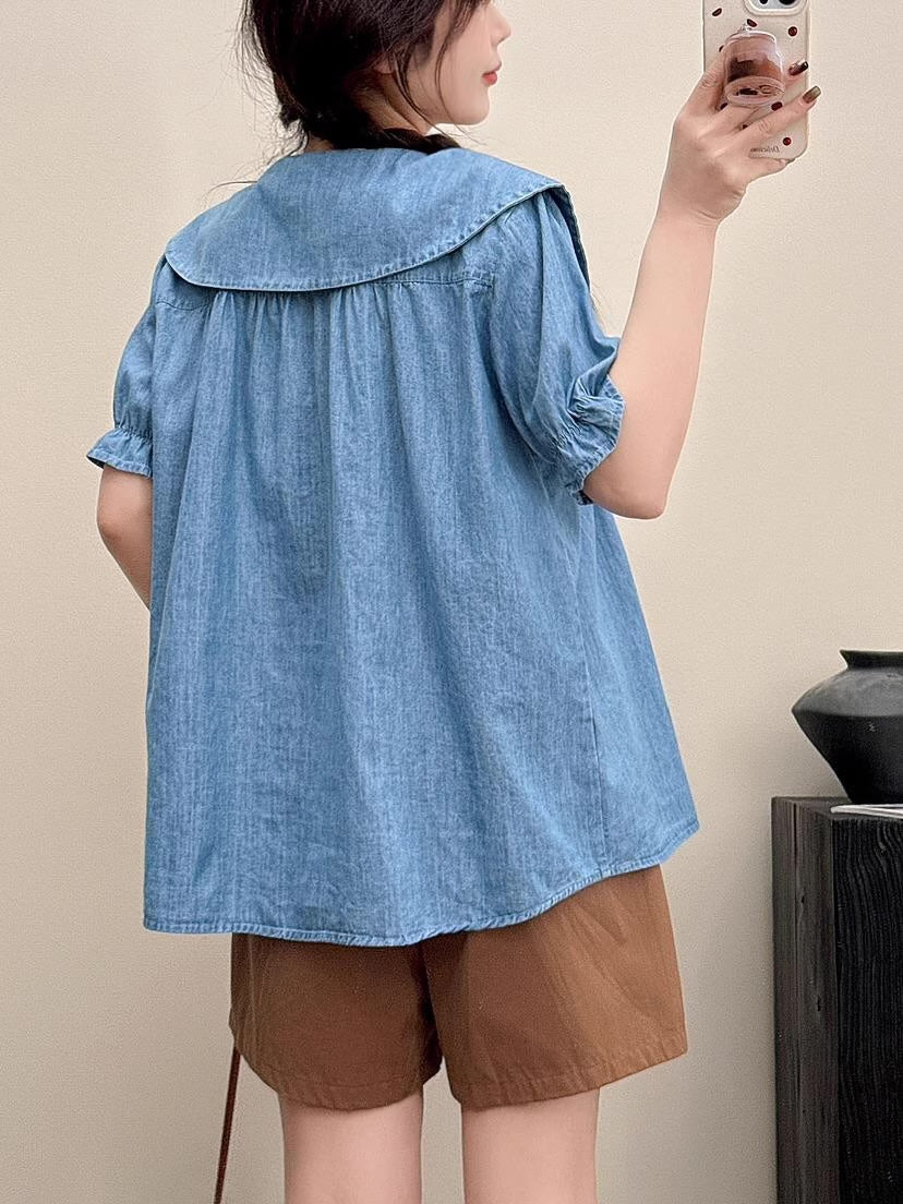 Mushroom Bunny Denim Blouse (2 Colors)