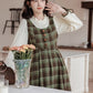 Chocolate Tea Plaid Twofer Midi Dress (Green)