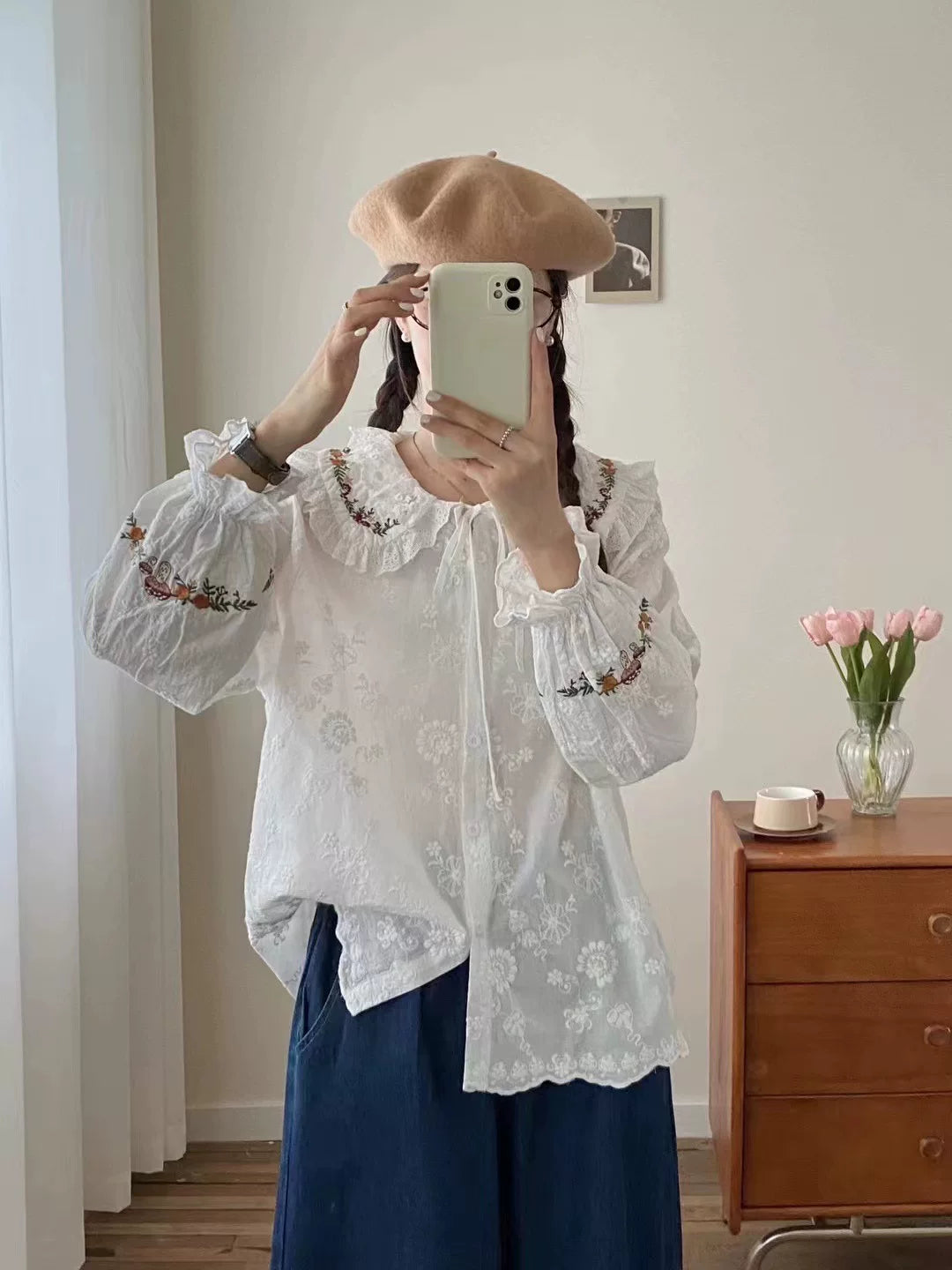 Forest Floor Embroidered Blouse (2 Colors)