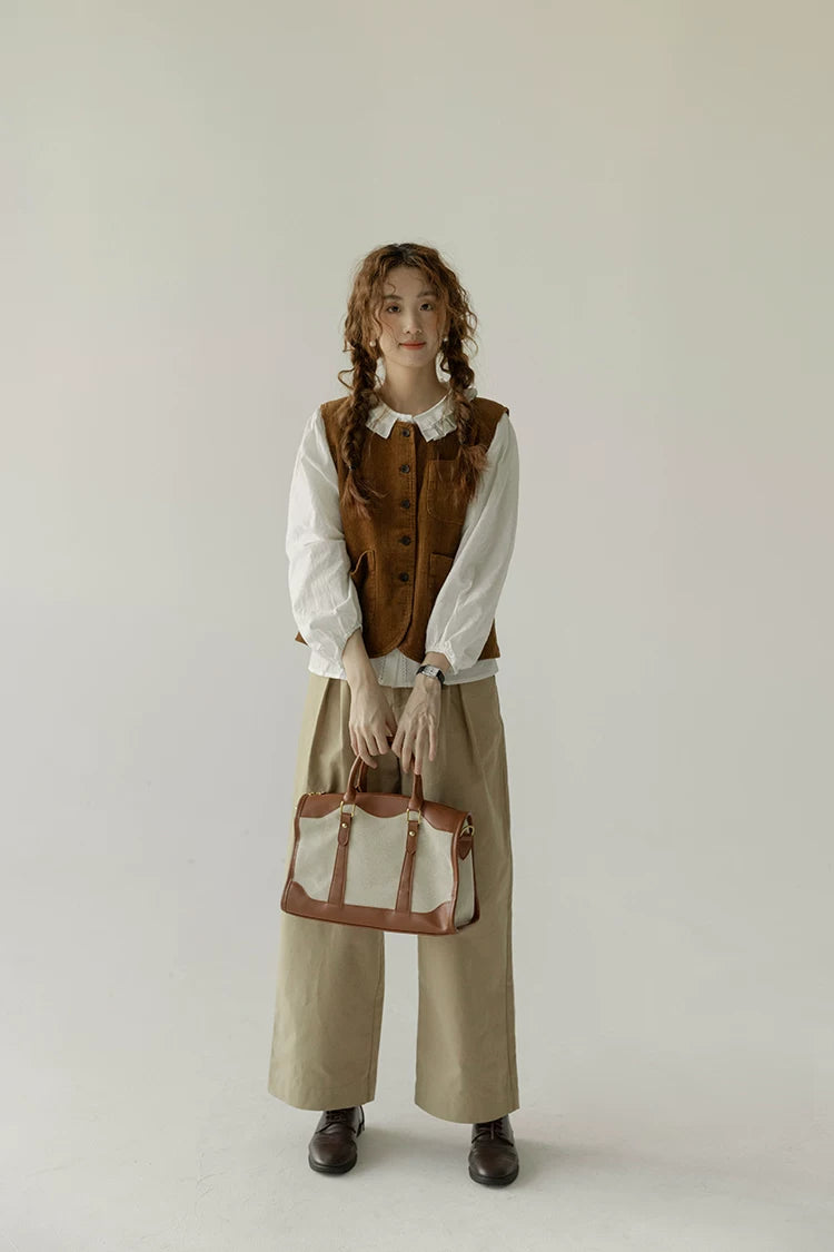 Corduroy Pocketful Vest (Brown)