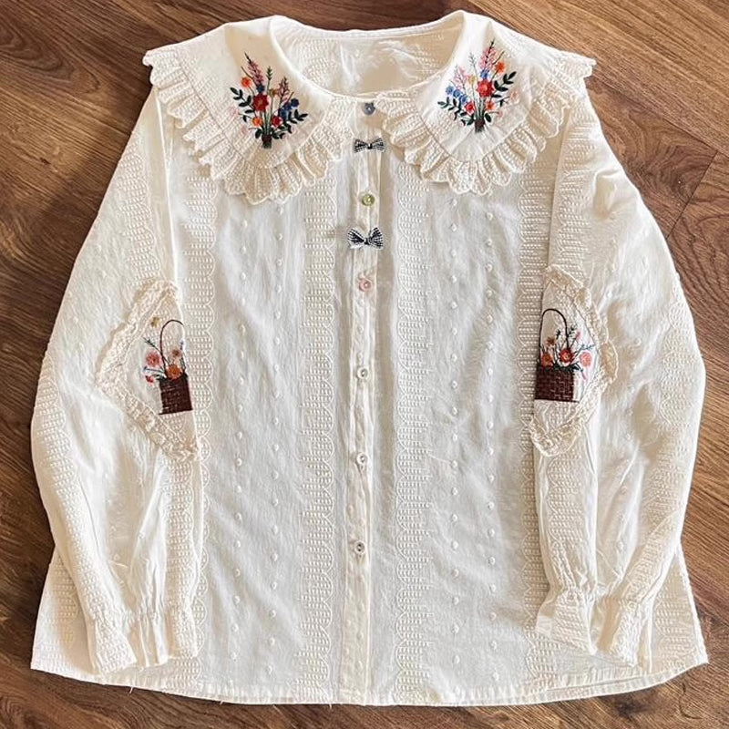 Flower Basket Embroidered Blouse (2 Colors)