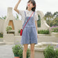 Rosy Days Embroidered Short Overalls (Light Denim)