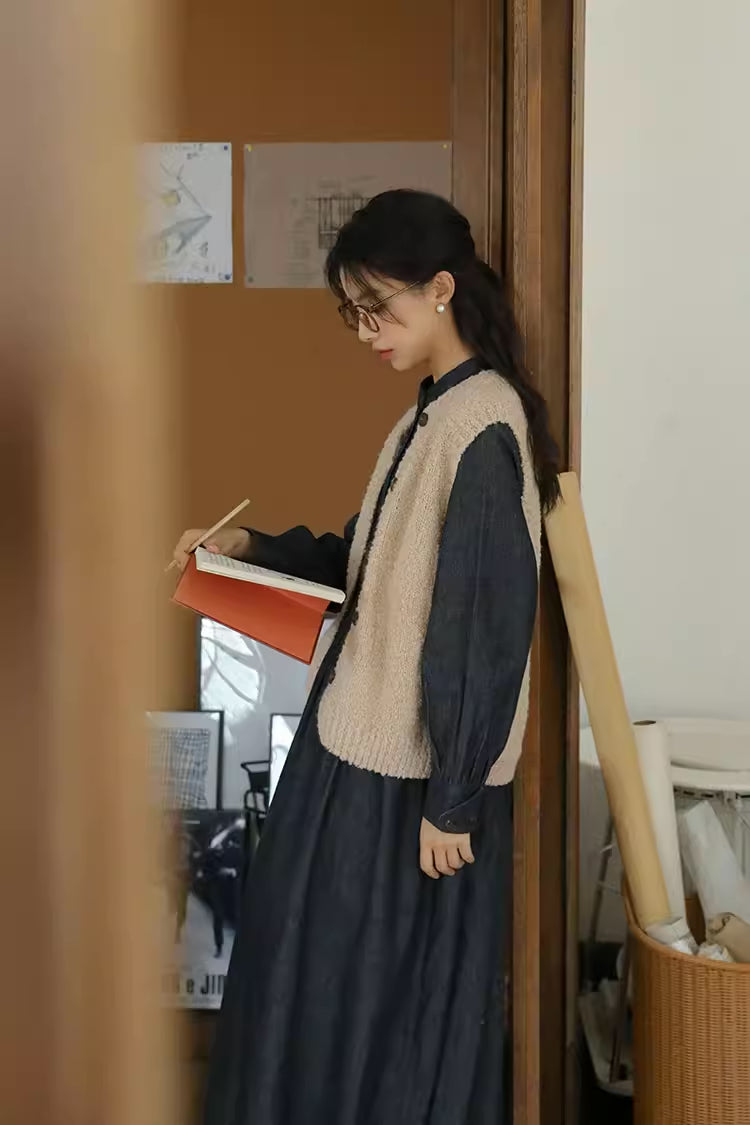 Comfort Denim Midi Dress (Dark Wash)