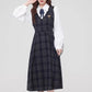 Oxford Plaid Midi Pinafore & Blouse Set (Navy)