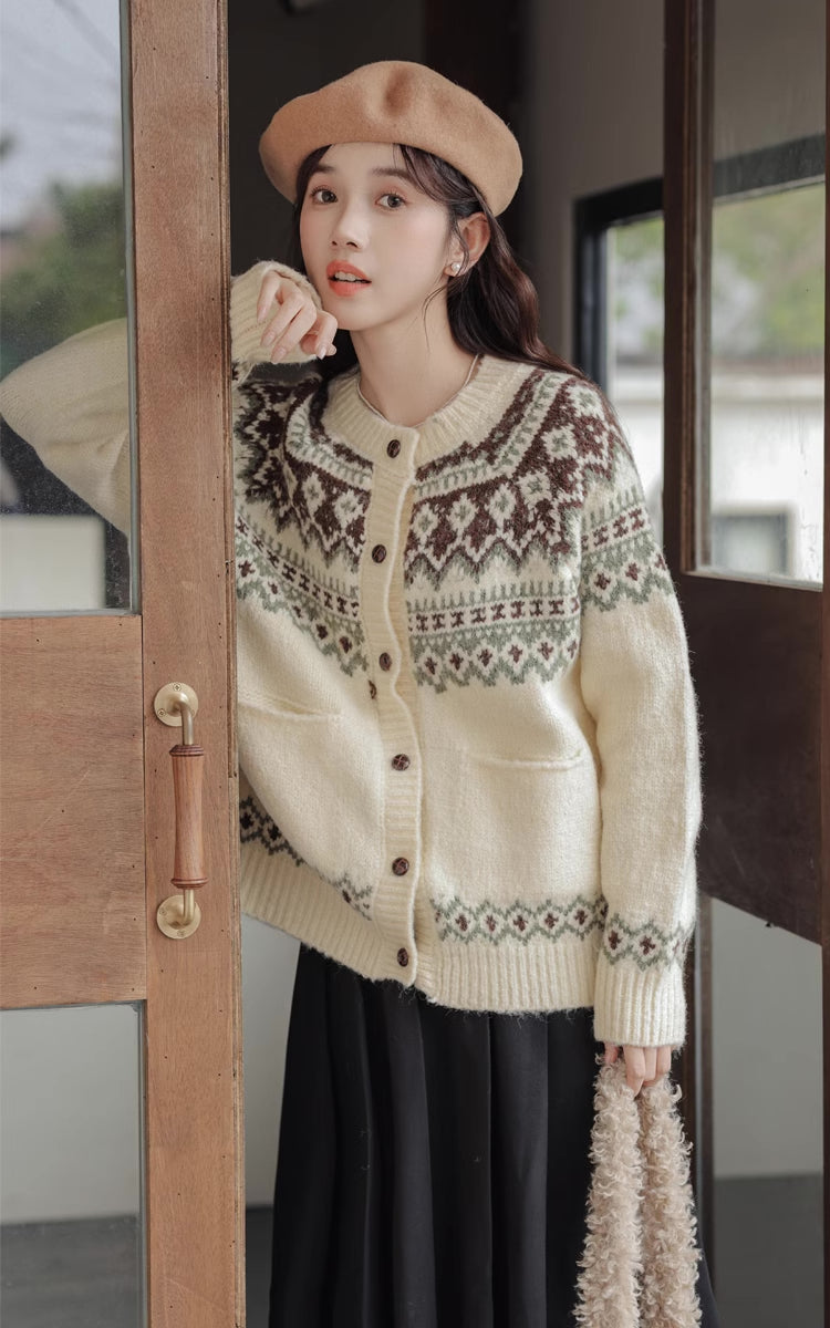 Fair Isle Cardigan (Cream)