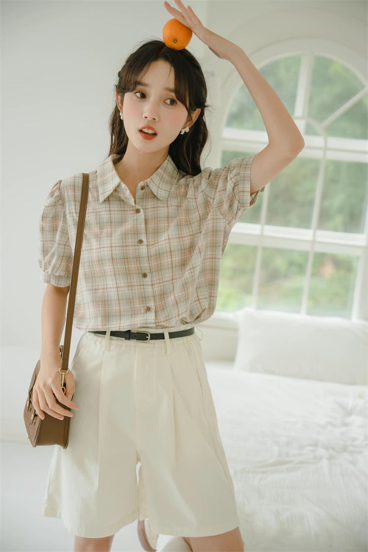 Strawberry Matcha Plaid Blouse (2 Colors)