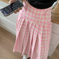 Gingham Pleated Midi Skirt (Pink)