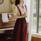 Short Sleeve Crepe Suspender Skirt Set (Maroon)