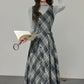 Midnight Plaid Pinafore Midi Dress (Grey)