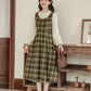 Chocolate Tea Plaid Twofer Midi Dress (Green)