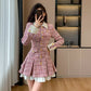 Flirty Plaid Tweed Mini Dress (Pink)