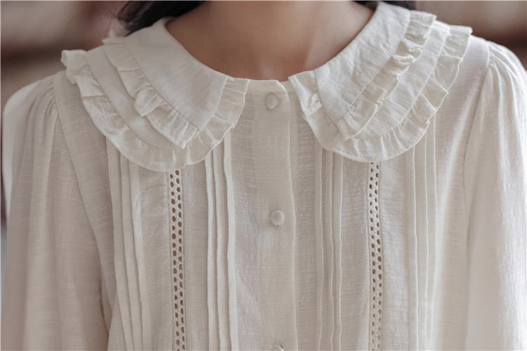 Ruffled Peter Pan Collar Blouse (White)