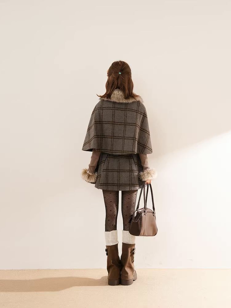 Library Plaid Capelet & Mini Skirt Set (Grey)