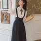 Long Sleeve Crepe Suspender Skirt Set (2 Colors)