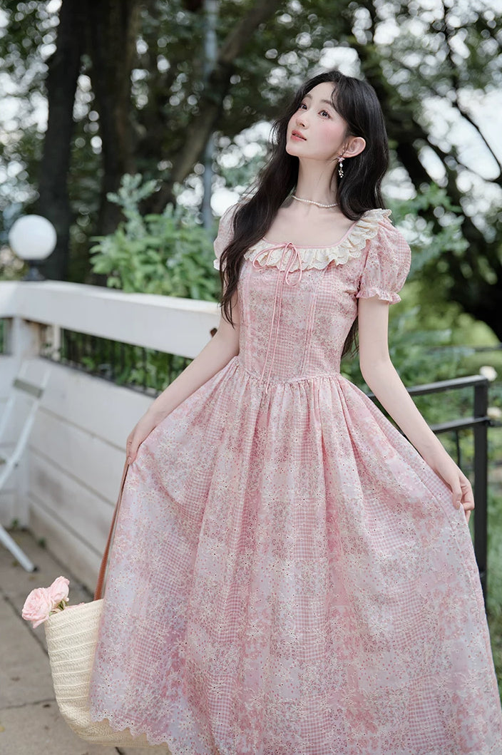 Patchwork Floral Maxi Dress (Pink)