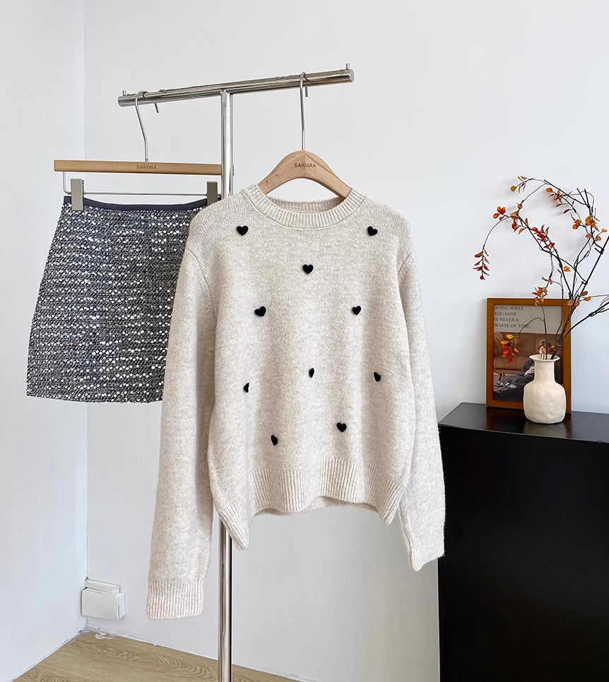 Polka Hearts Sweater (4 Colors)