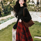 Lingonberry Plaid Asymmetrical Midi Skirt (Red/Black)
