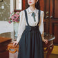 Long Sleeve Crepe Suspender Skirt Set (2 Colors)