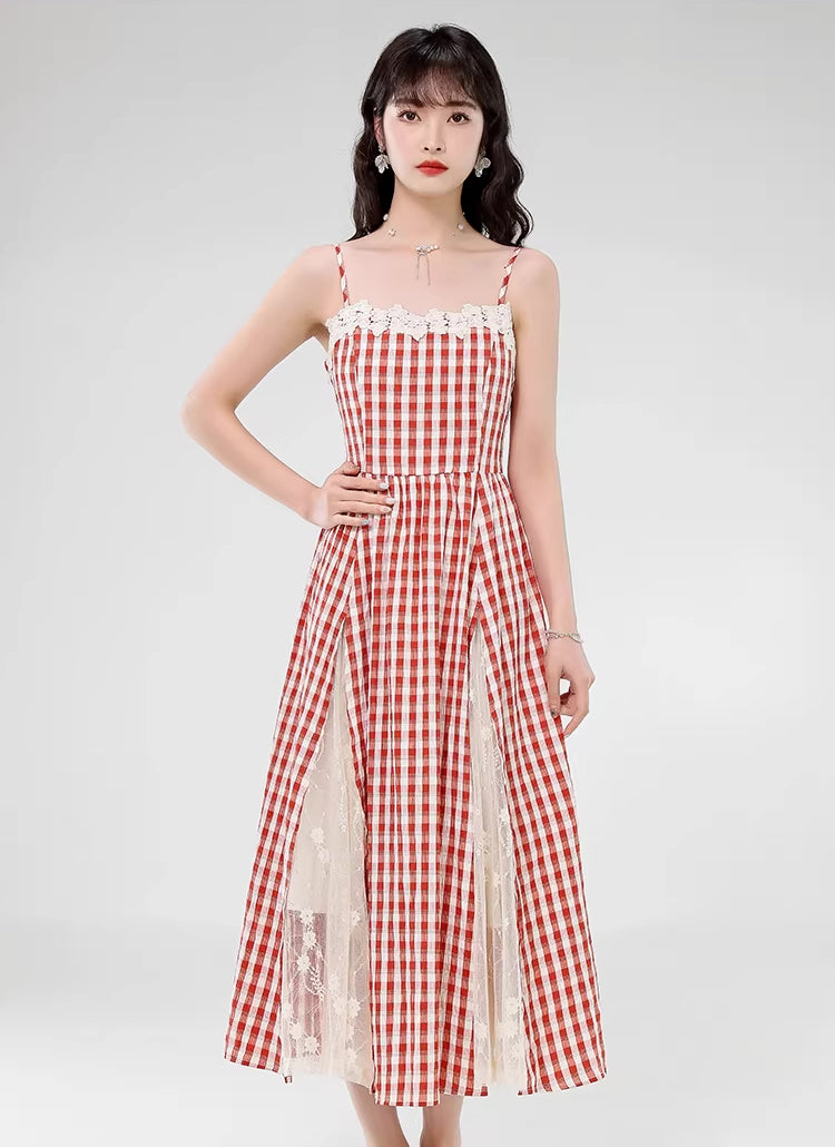 Gingham Lace Cami Maxi Dress (2 Colors)