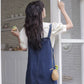 Flower Embroidered Mini Pinafore Dress (Dark Denim)
