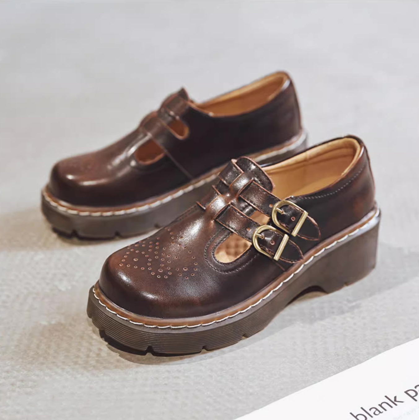 Double Buckle Mary Jane Brogues (2 Colors)