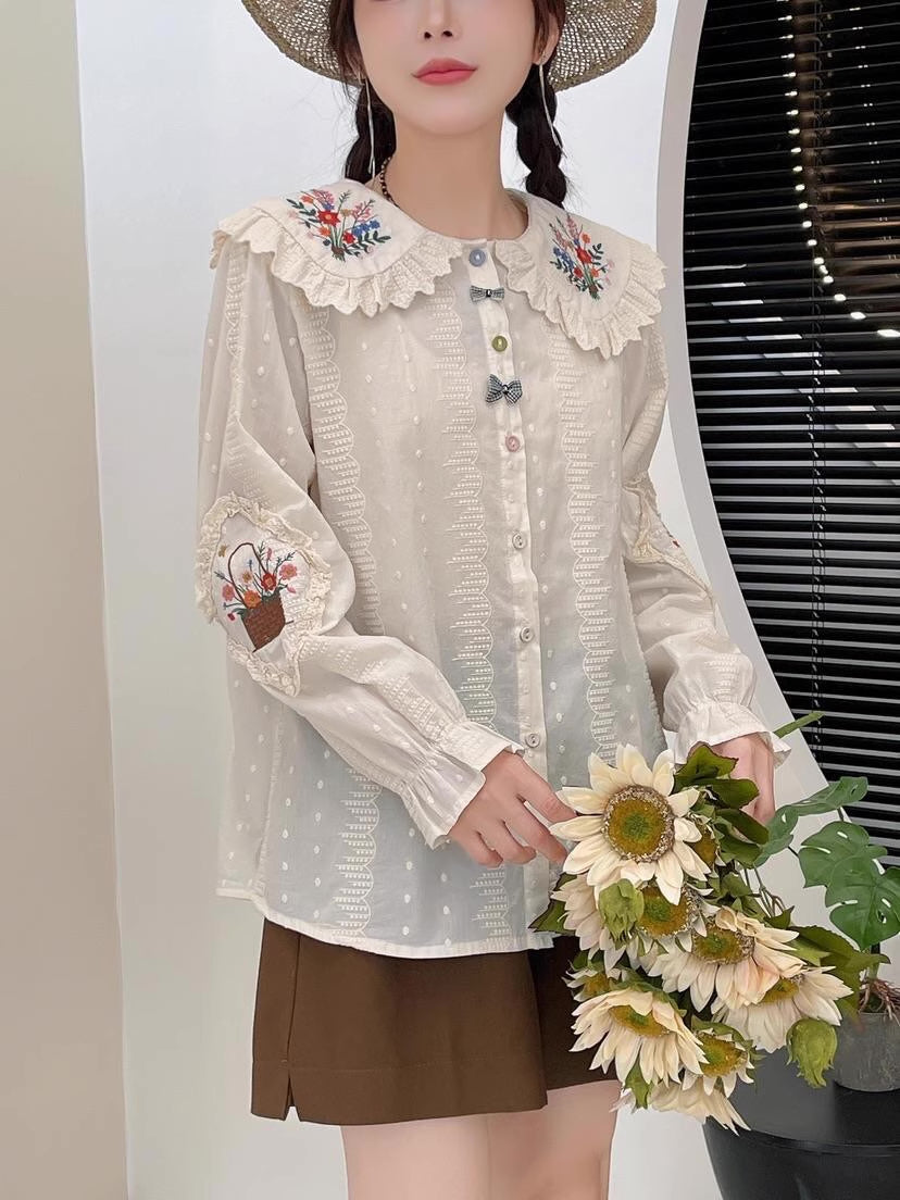 Flower Basket Embroidered Blouse (2 Colors)