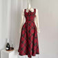 Merry Plaid Midi Pinafore Dress (Red)