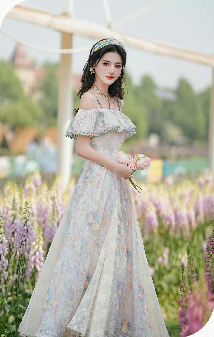 Watercolor Paint Three-Way Dress (Blue)