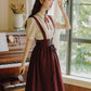 Short Sleeve Crepe Suspender Skirt Set (Maroon)