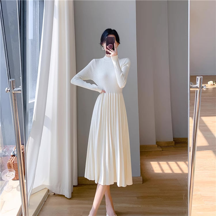 Ribbed Knit Sweater Midi Dress (3 Colors) White Ribbed Knit Sweater Midi Dress (3 Colors) White