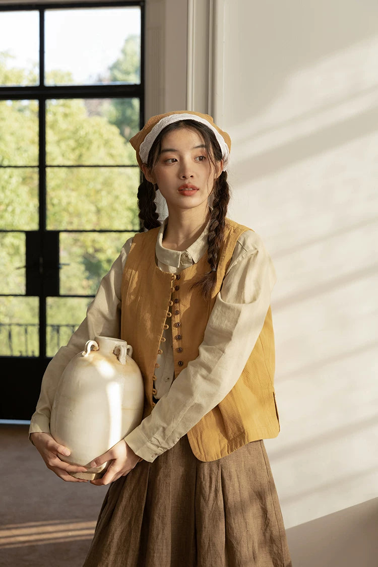 Looped Up Button Vest (Mustard Yellow)