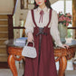 Long Sleeve Crepe Suspender Skirt Set (2 Colors)