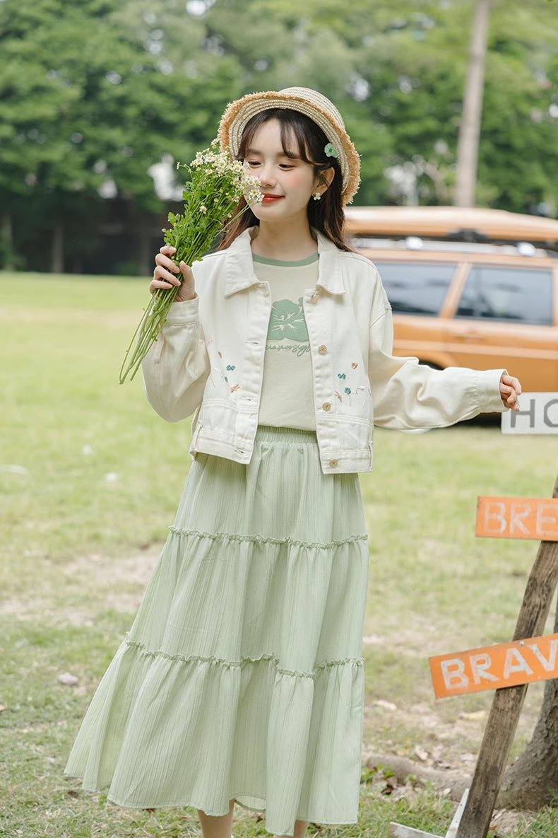 Flowers In The Wind Denim Jacket (Cream)