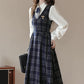 Oxford Plaid Midi Pinafore & Blouse Set (Navy)