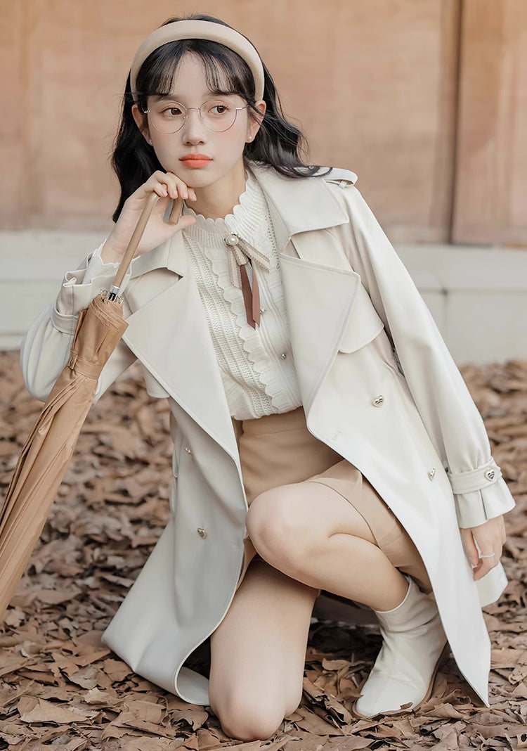 Heart Button Trench Coat (Off-White)