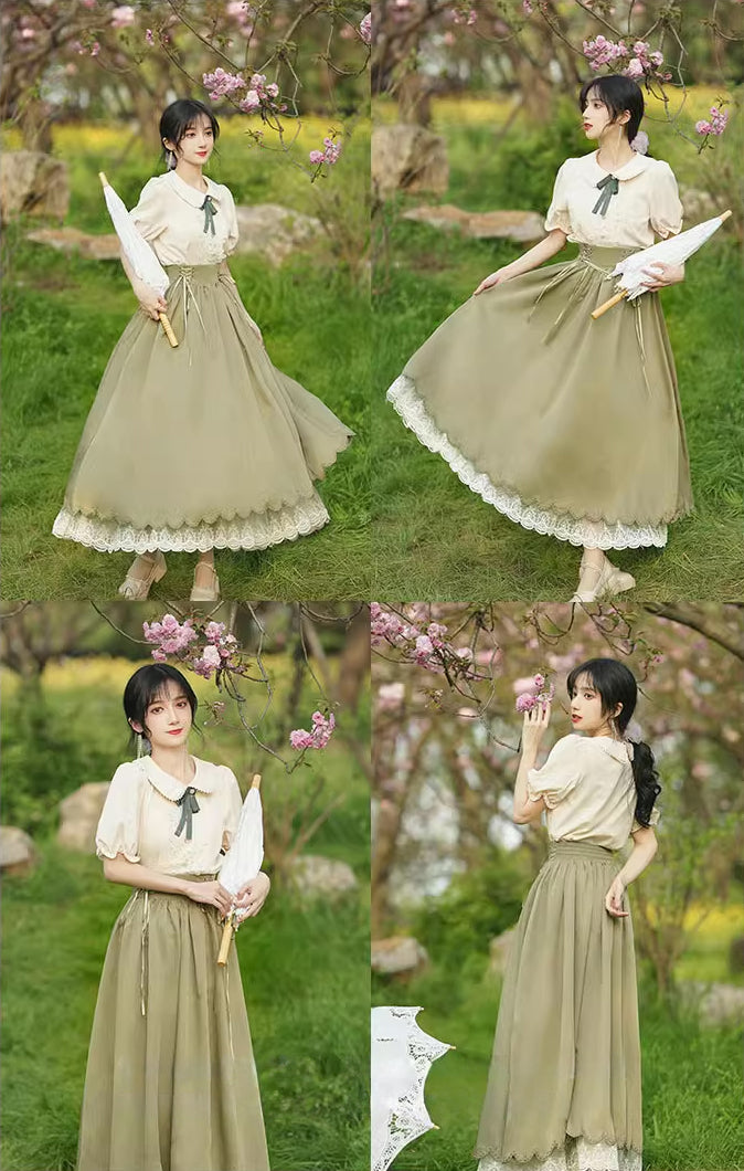 Evergarden Short Sleeve Blouse & Skirt Set (7 Colors)