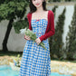 Vintage Gingham Floral Cami Dress (Blue)