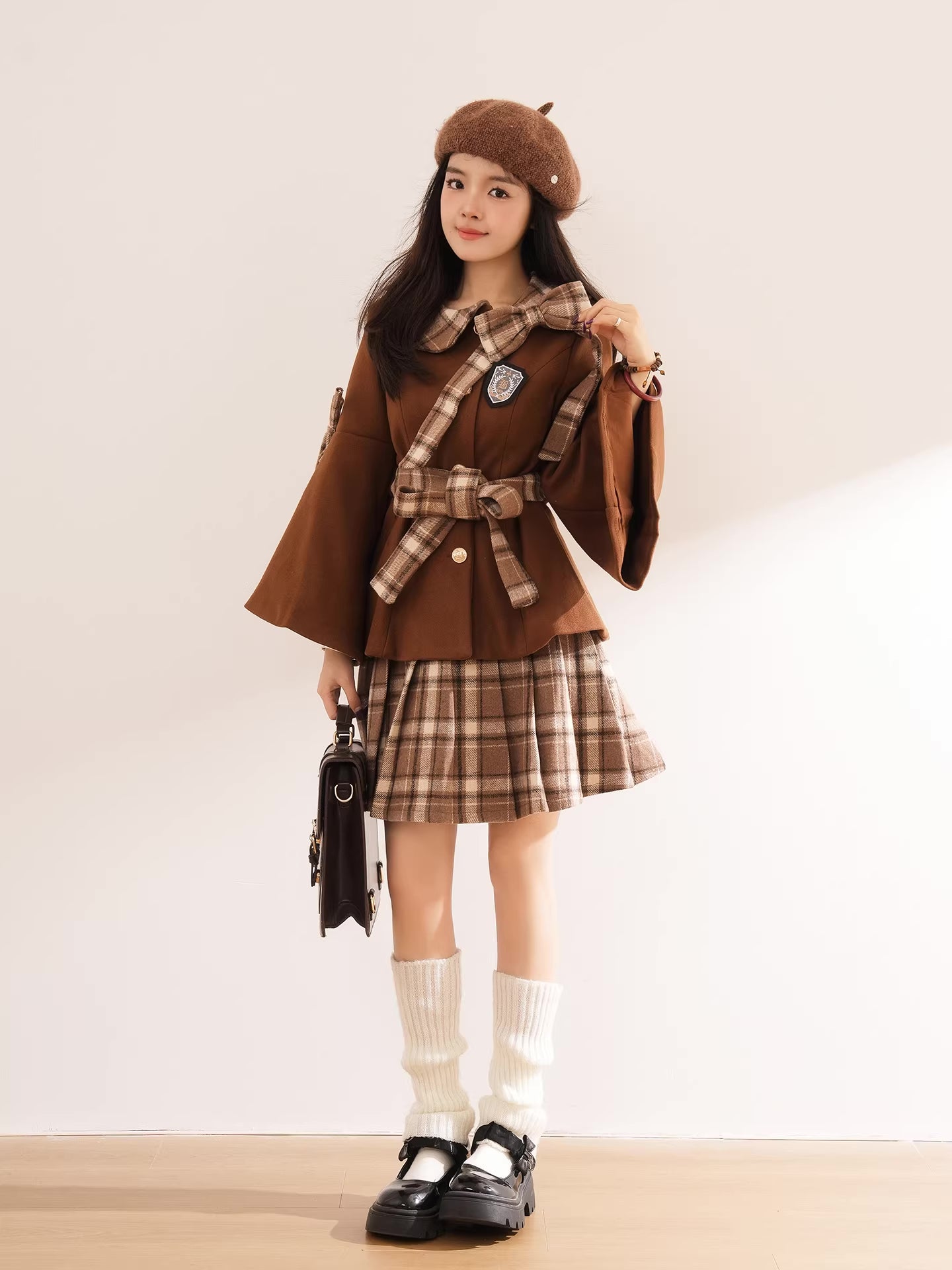 Trumpet Sleeve Short Coat & Skirt (2 Colors)