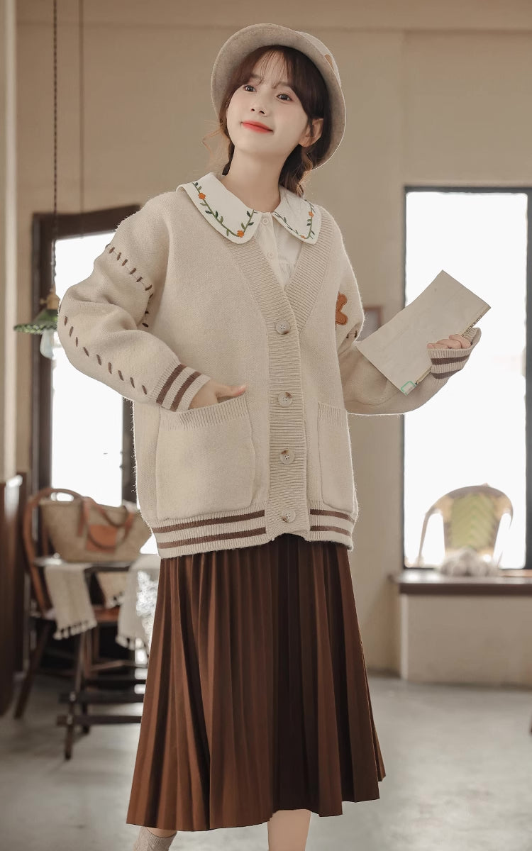 Bear Stitch Cardigan (Khaki)