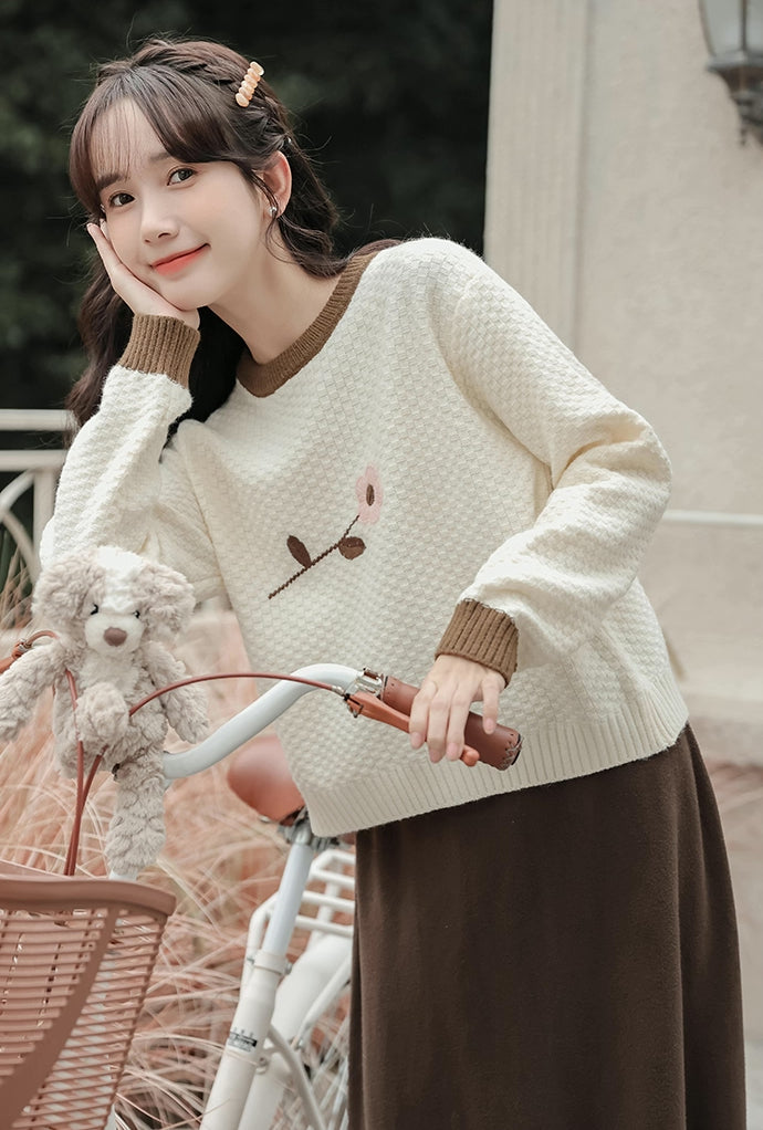 Waffle Knit Flower Sweater (2 Colors)