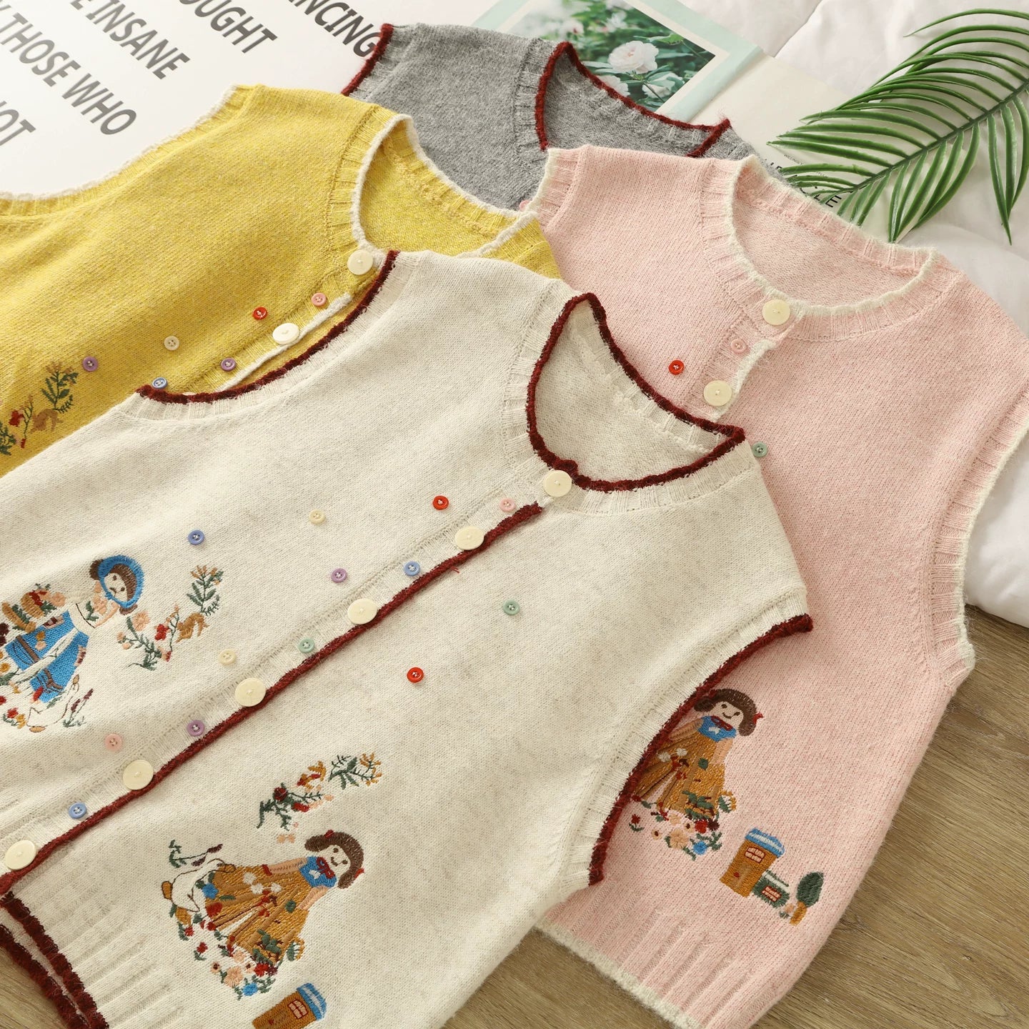 Garden Sisters Embroidered Button Vest (4 Colors)