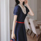 Miss Americana Polka Dot Midi Dress (Navy)