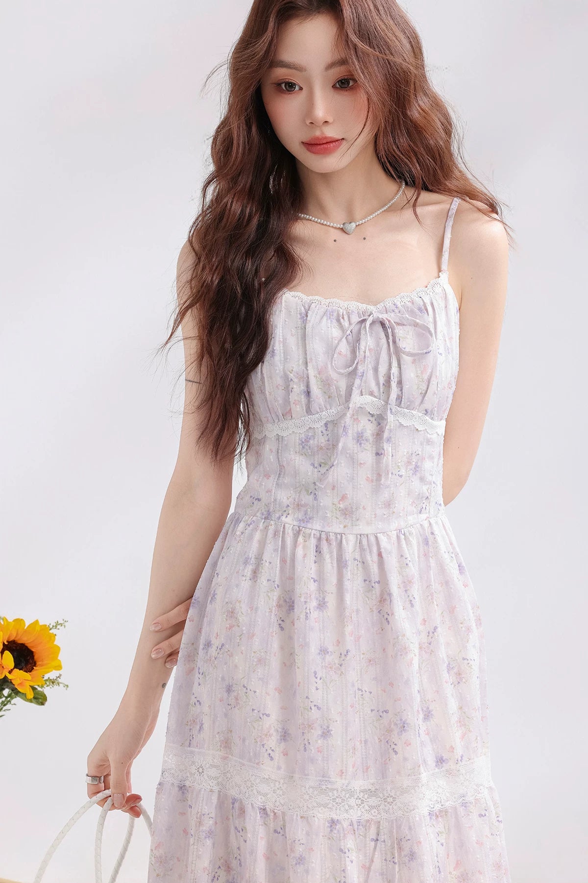 Iris Floral Lace Midi Cami Dress & Cardigan (Purple)