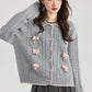 Braided Knit Bows Cardigan (Gray)