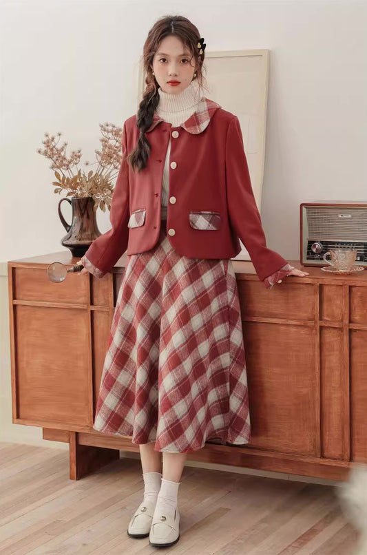 SHEIN Privé Plaid Tweed Jacket & Skirt Set